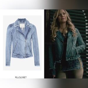 $425 Rebecca Taylor 100% cotton Jean Jacket Moto Style with frayed hem size S